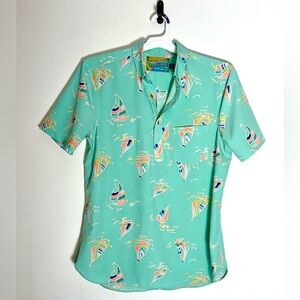 Men's Chubbies Teal Sailboat Hawaiian Print Casual Button Down Shirt size Large